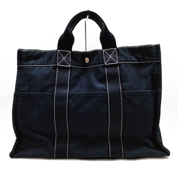 Authentic HERMES Fourre Tout MM Hand Tote Bag Canvas Black - Picture 1 of 13